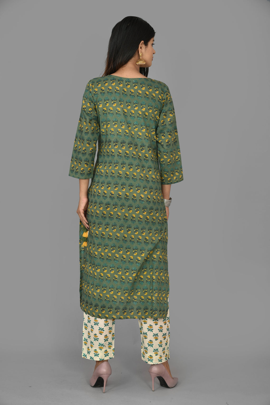 Kaajh Green Floral Print Cotton Suit Set For Women - Distacart