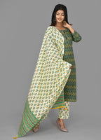 Kaajh Green Floral Print Cotton Suit Set For Women - Distacart