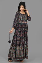 Kaajh Women's Blue Gold Printed Ethnic Anarkali Kurta - Distacart