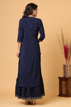 Kaajh Women's Blue Embroidery Chanderi Ethnic Kurta - Distacart