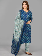 Kaajh Women's Blue Floral Print Cotton Suit Set - Distacart