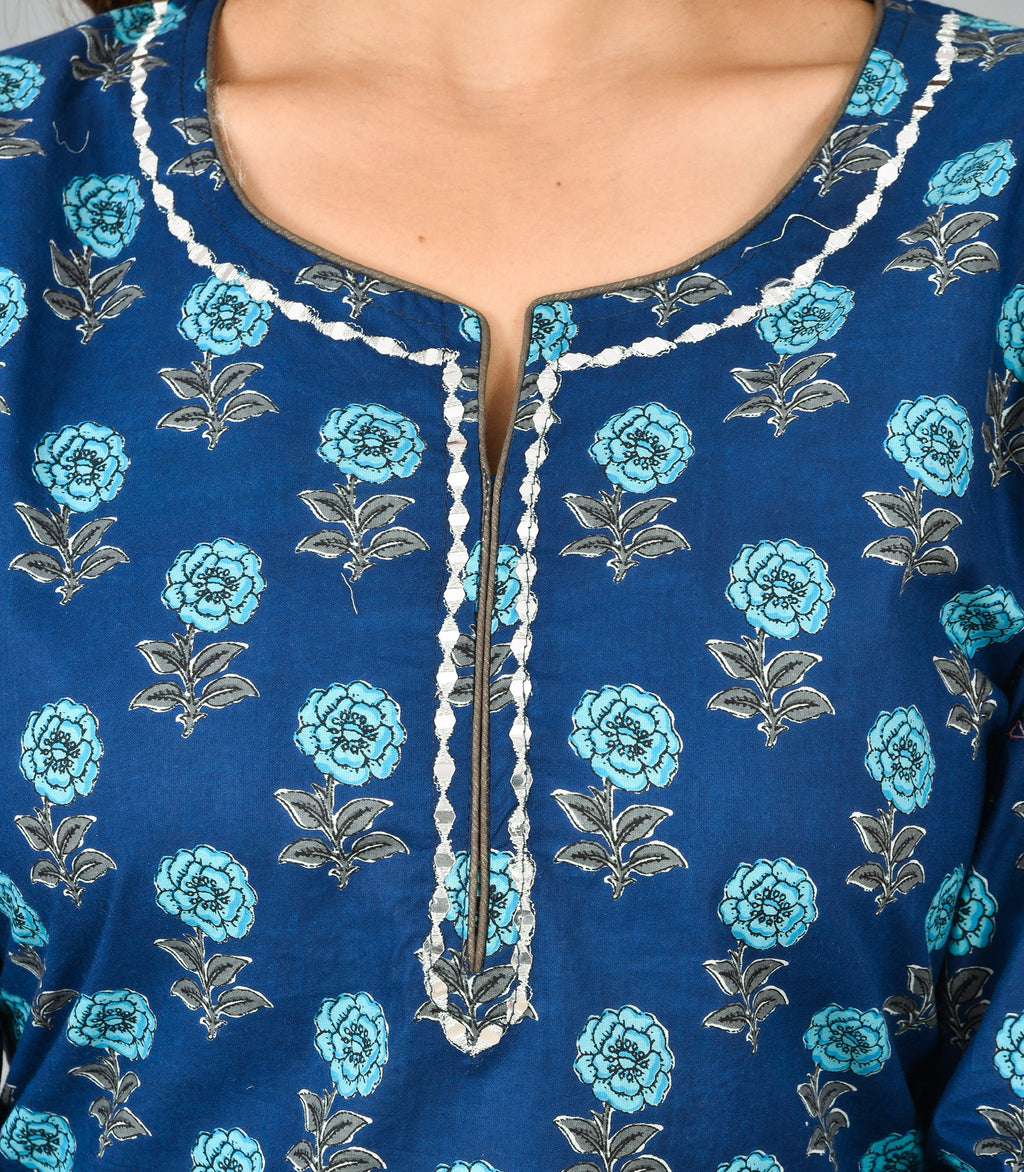 Kaajh Women's Blue Floral Print Cotton Suit Set - Distacart