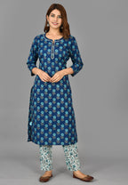 Kaajh Women's Blue Floral Print Cotton Suit Set - Distacart