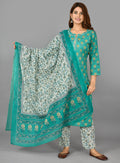 Kaajh Women's Green Floral Print Cotton Suit Set - Distacart