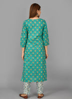 Kaajh Women's Green Floral Print Cotton Suit Set - Distacart