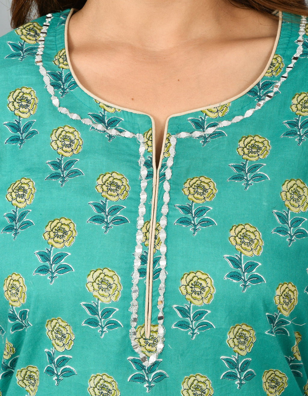 Kaajh Women's Green Floral Print Cotton Suit Set - Distacart