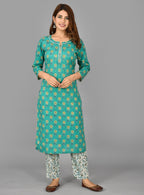 Kaajh Women's Green Floral Print Cotton Suit Set - Distacart