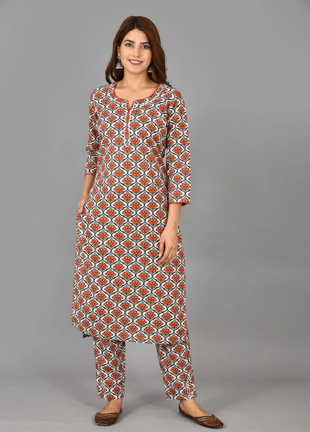 Kaajh Women's Red Floral Printet Cotton Suit Set - Distacart