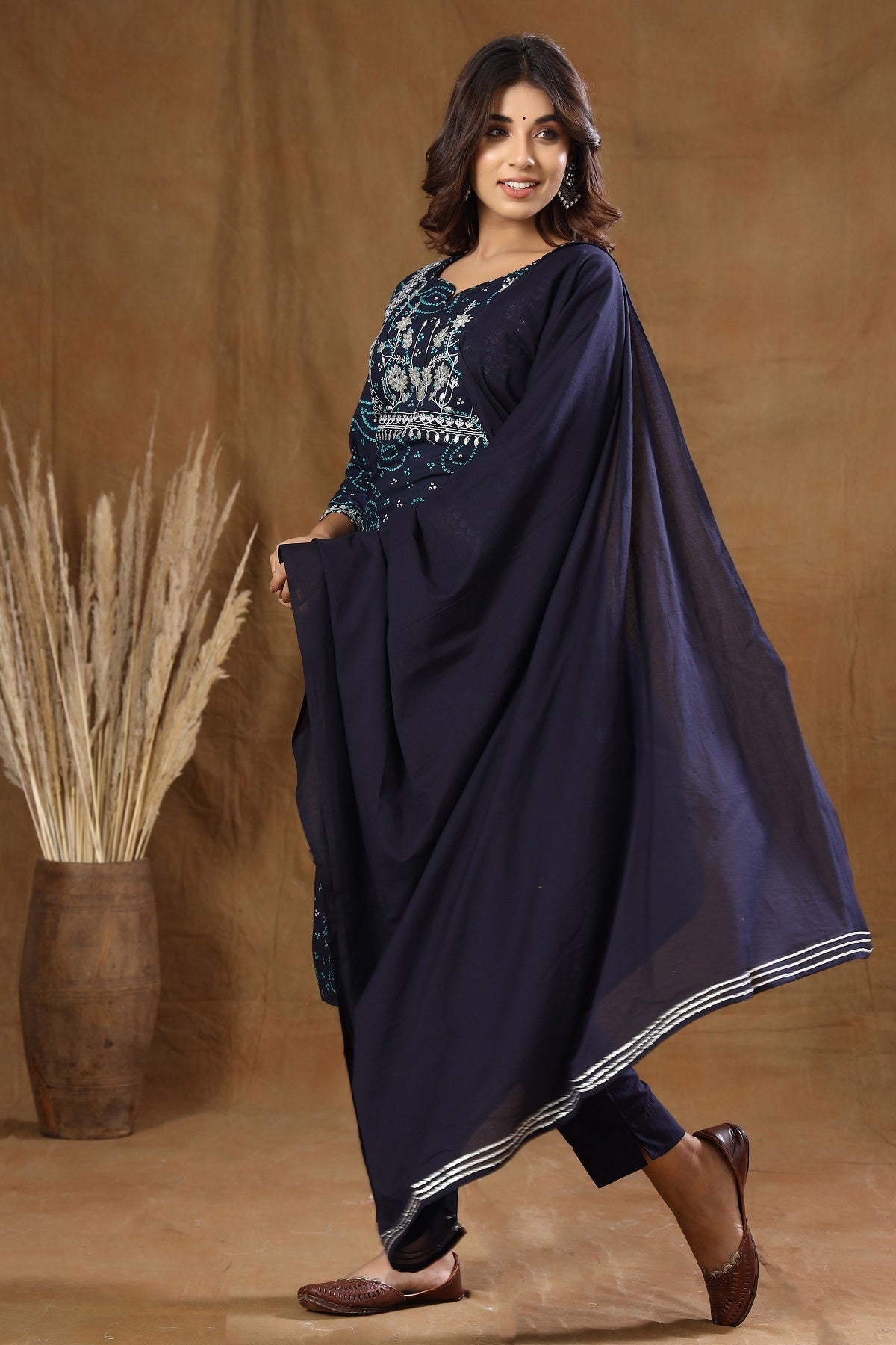 Kaajh Women's Blue Bandhej Embroidery Suit Set - Distacart