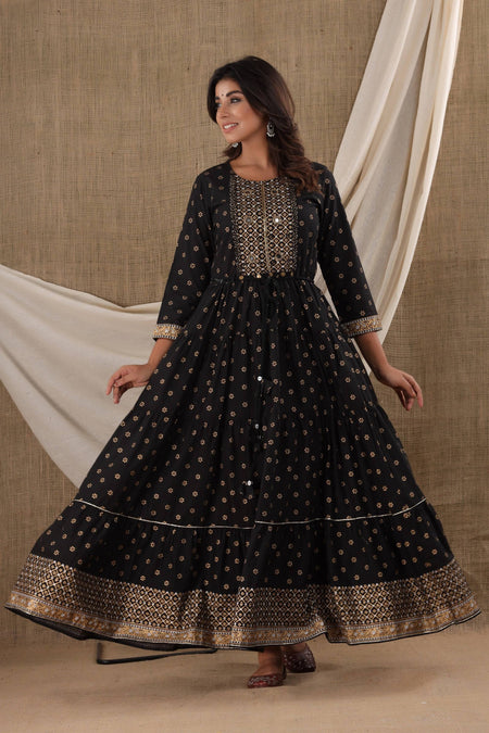 Kaajh Women's Black Mirror Embroidery Ethnic Kurta