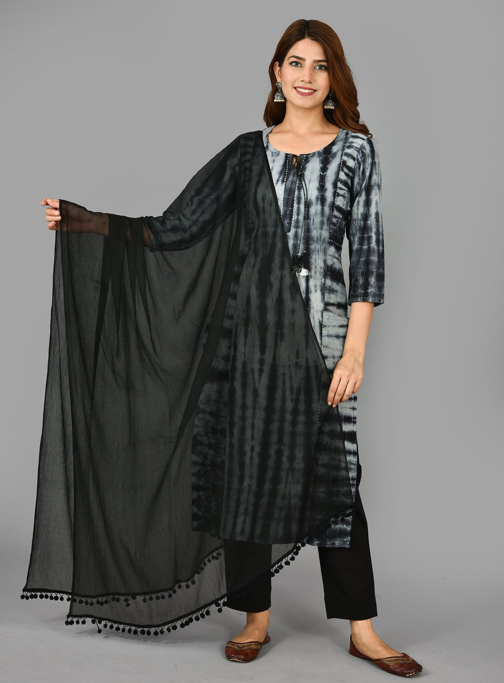 Kaajh Women's Black Tie Dye Cotton Suit Set - Distacart