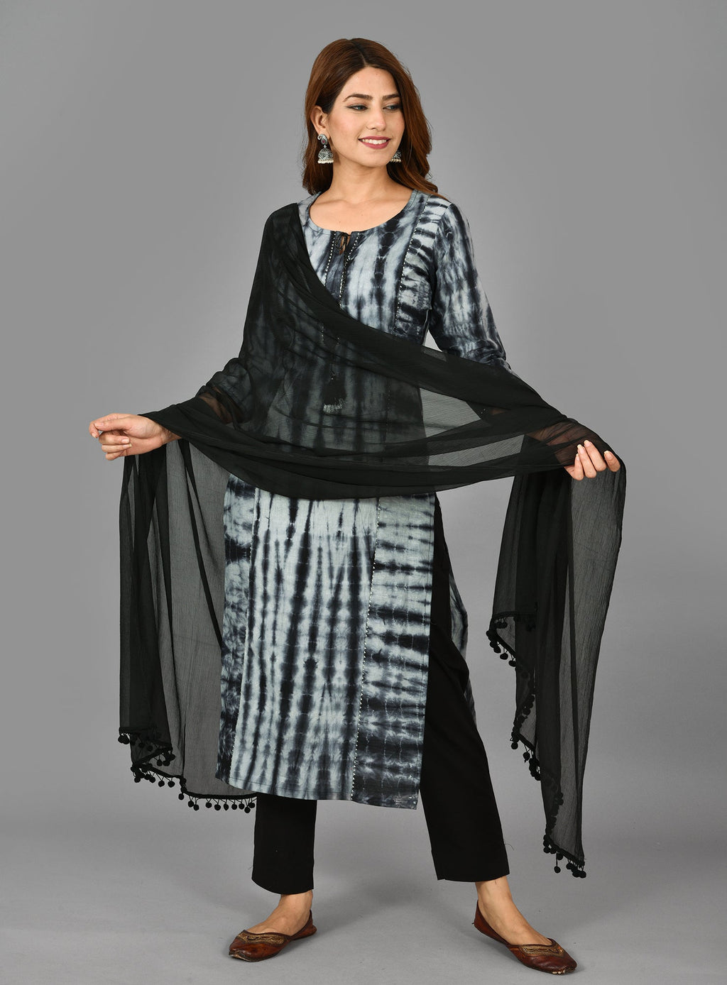 Kaajh Women's Black Tie Dye Cotton Suit Set - Distacart