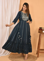 Kaajh Women's Blue Mirror Embroidery Anarkali Kurta - Distacart