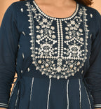 Kaajh Women's Blue Mirror Embroidery Anarkali Kurta - Distacart