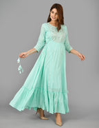 Kaajh Women's Green Mirror Embroidery Anarkali Kurta - Distacart