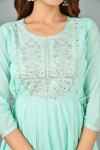 Kaajh Women's Green Mirror Embroidery Anarkali Kurta - Distacart