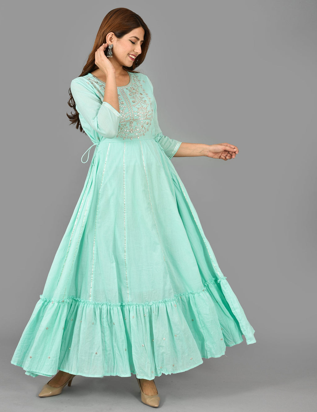 Kaajh Women's Green Mirror Embroidery Anarkali Kurta - Distacart
