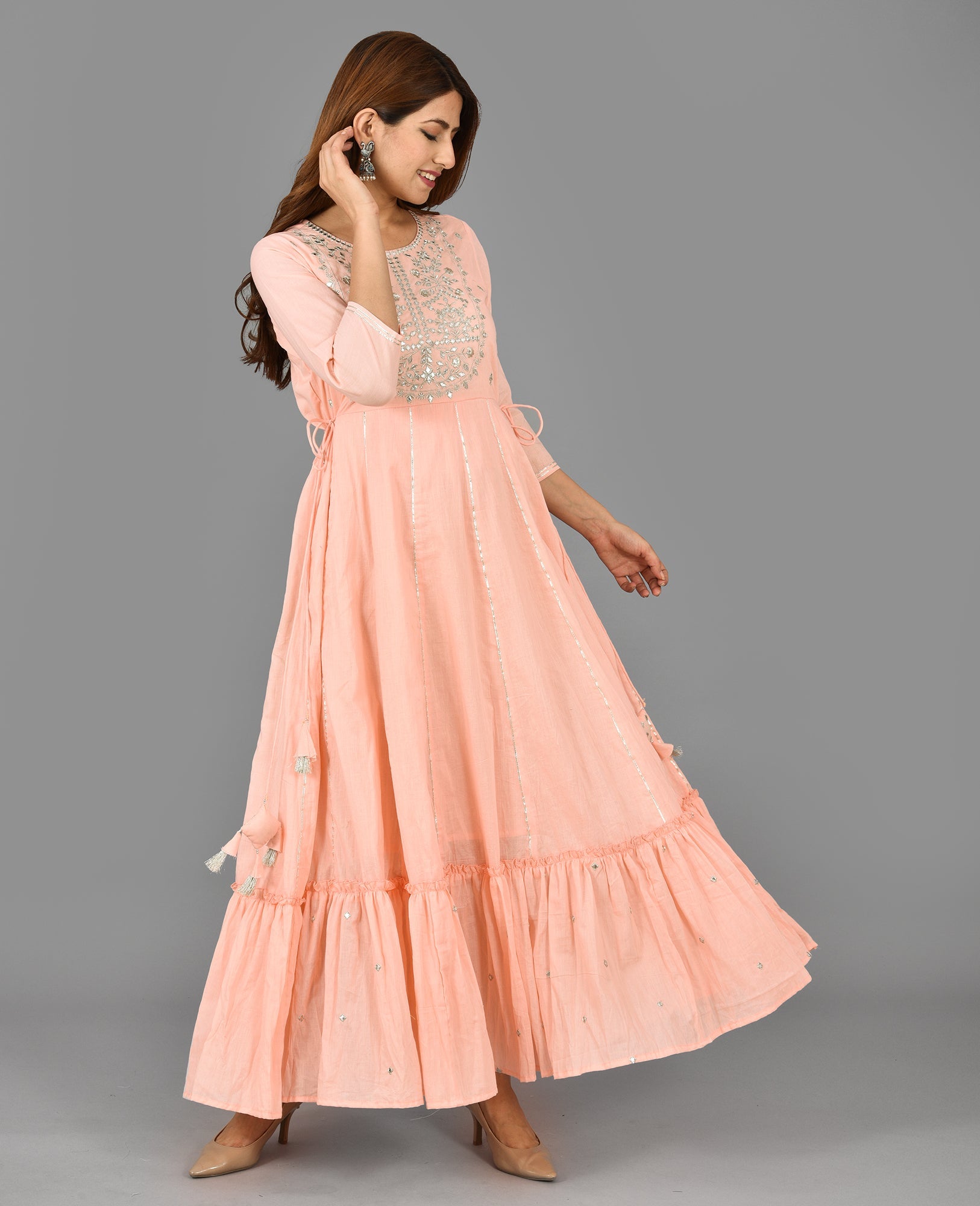 Kaajh Women's Pink Mirror Embroidery Anarkali Kurta - Distacart