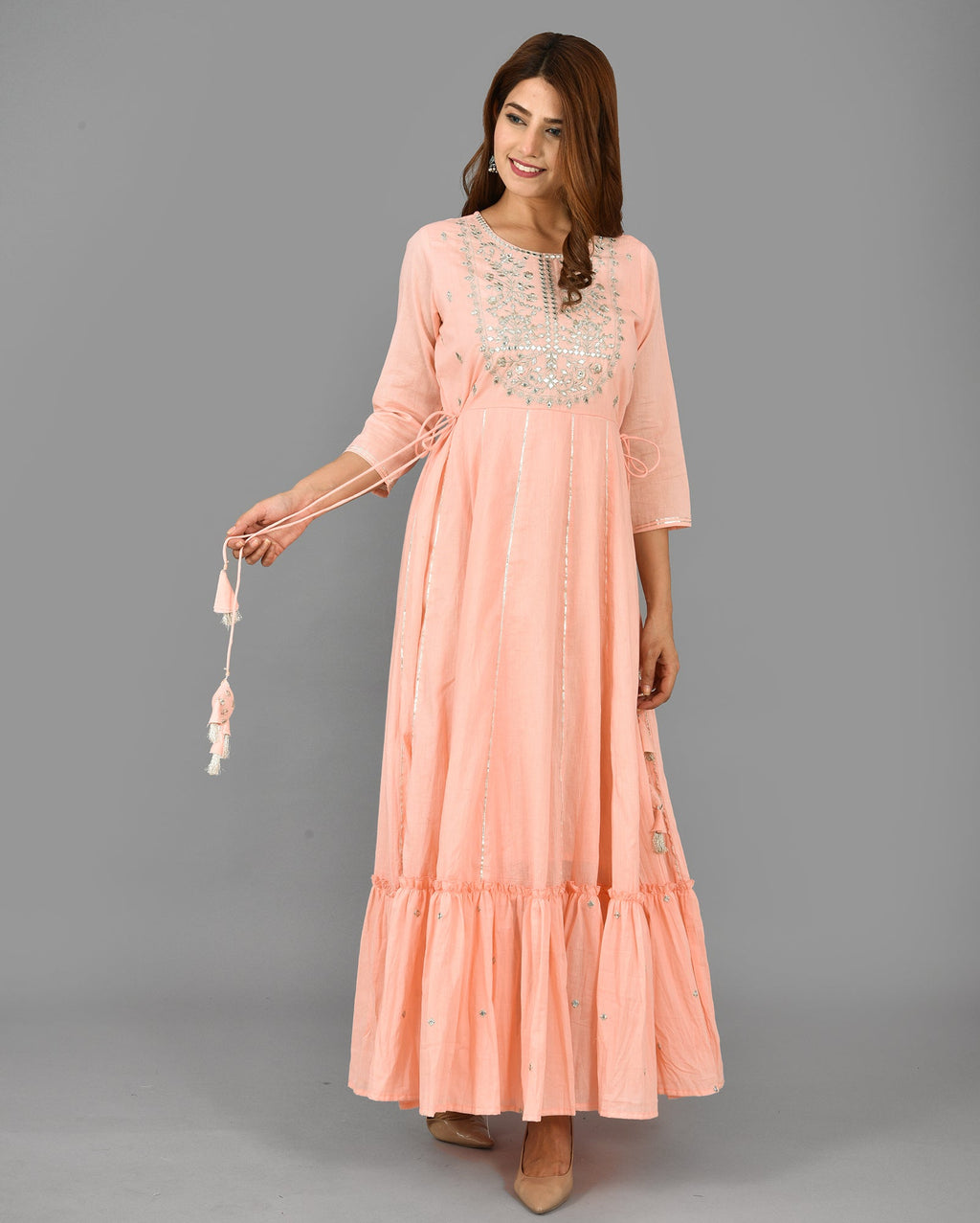 Kaajh Women's Pink Mirror Embroidery Anarkali Kurta - Distacart