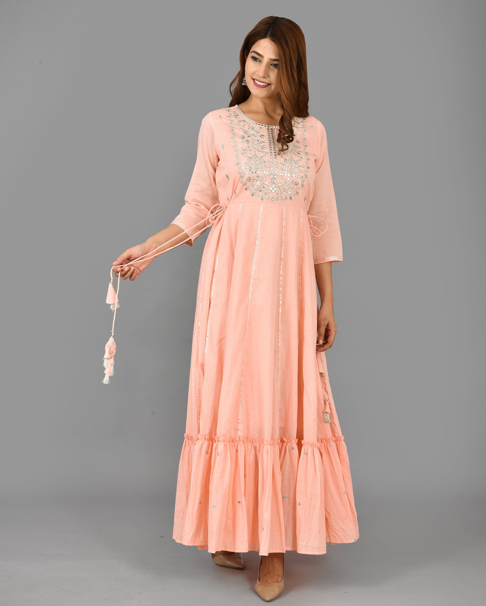 Kaajh Women's Pink Mirror Embroidery Anarkali Kurta - Distacart