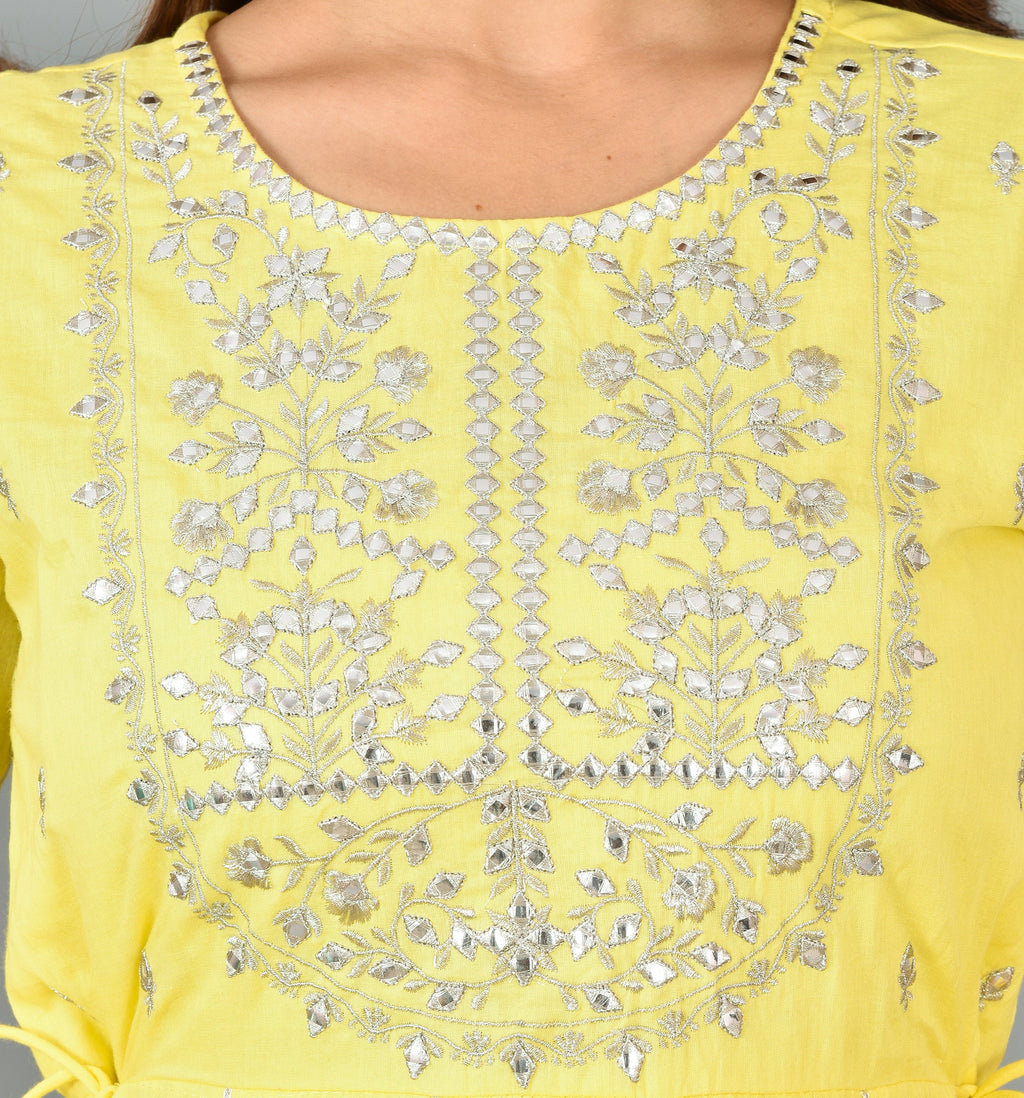 Kaajh Women's Yellow Mirror Embroidery Anarkali Kurta - Distacart