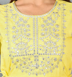 Kaajh Women's Yellow Mirror Embroidery Anarkali Kurta - Distacart
