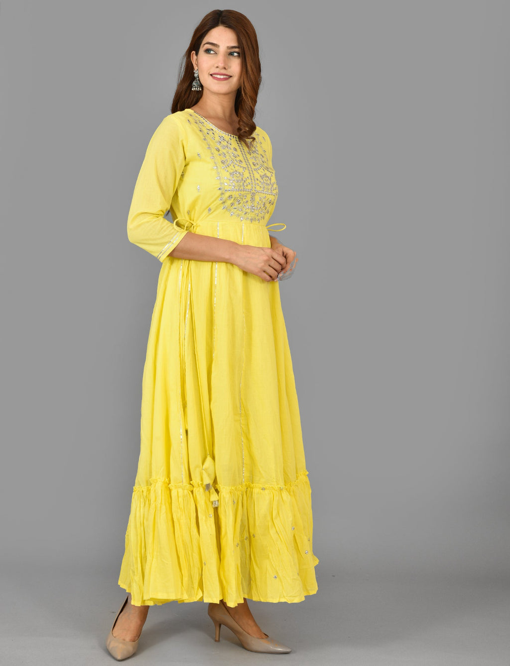 Kaajh Women's Yellow Mirror Embroidery Anarkali Kurta - Distacart