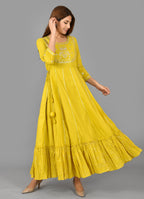 Kaajh Women's Yellow Zari Embroidery Anarkali Kurta - Distacart