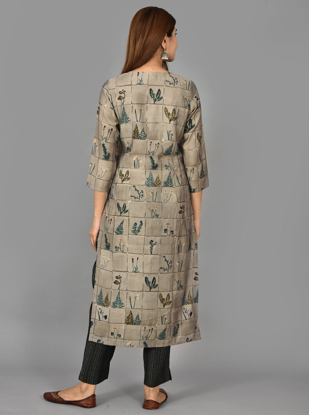 Kaajh Women's Grey Floral Printed Modal Kurta Pant Set - Distacart