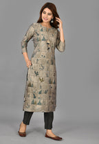 Kaajh Women's Grey Floral Printed Modal Kurta Pant Set - Distacart