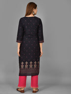 Kaajh Women's Blue Printed Rayon Stitched Kurta Pant Set - Distacart