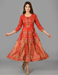 Kaajh Women's Red Gold Print Rayon Kurta - Distacart