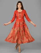 Kaajh Women's Red Gold Print Rayon Kurta - Distacart