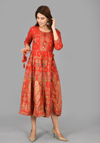 Kaajh Women's Red Gold Print Rayon Kurta - Distacart