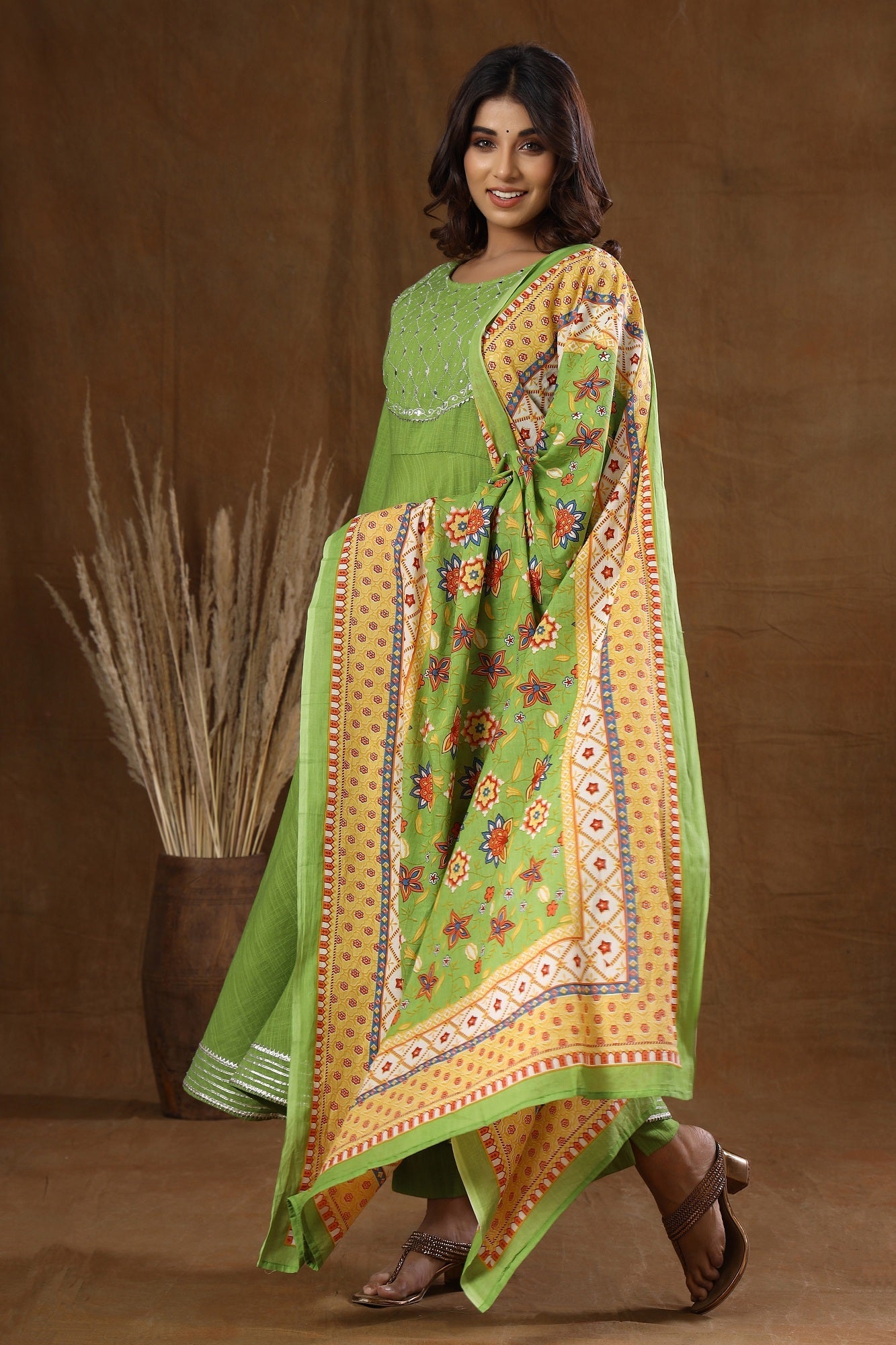 Kaajh Women's Green Mirror Embroidery Anarkali Suit Set - Distacart