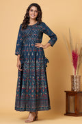 Kaajh Women's Blue Embellishment Printed Anarkali Kurta - Distacart