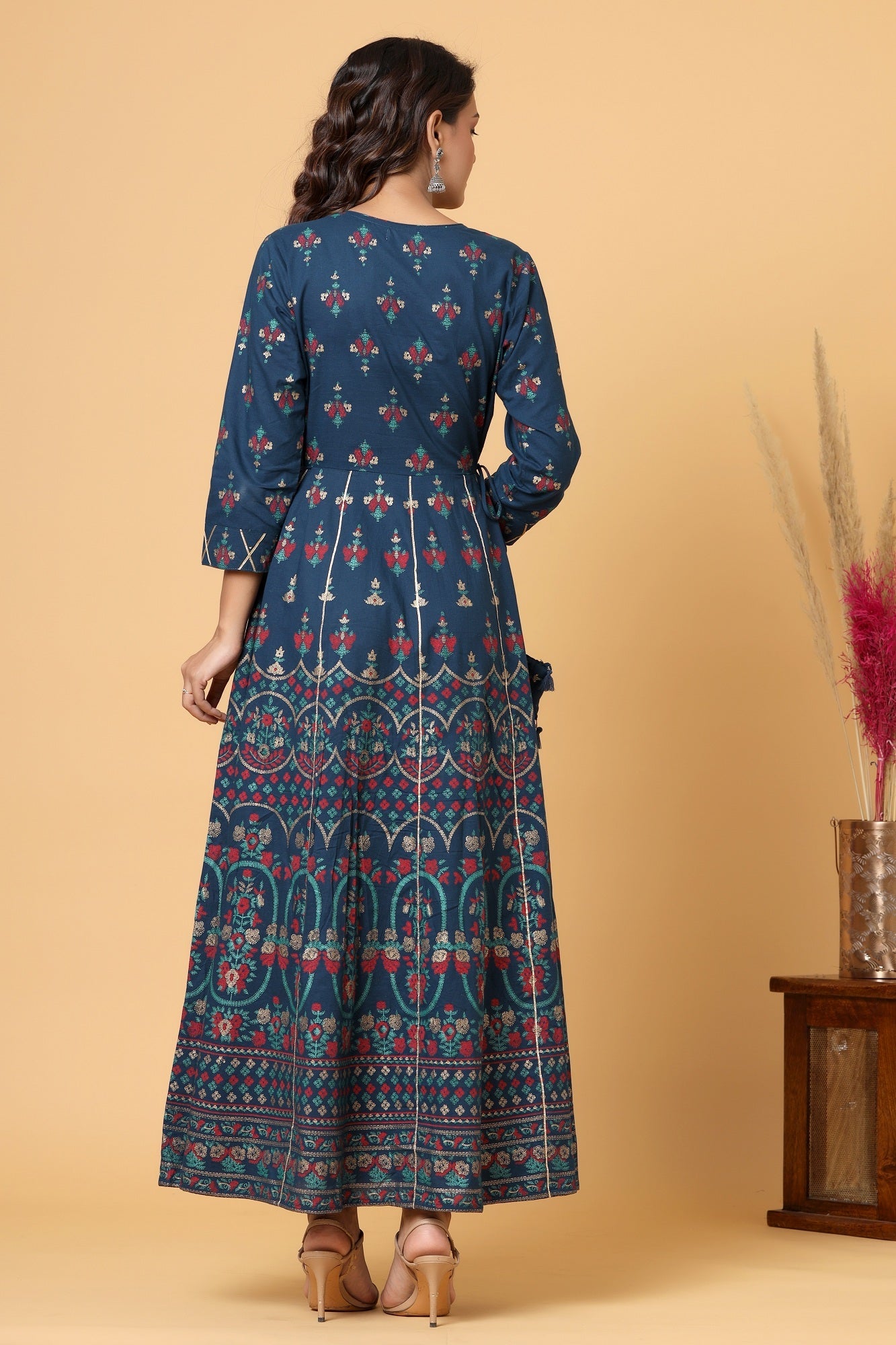 Kaajh Women's Blue Embellishment Printed Anarkali Kurta - Distacart