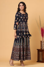 Kaajh Blue Gold Printed Embellishment Anarkali Kurta For Women - Distacart
