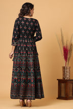 Kaajh Women's Black Gold Printed Embellishment Anarkali Kurta - Distacart