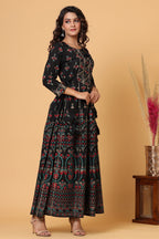 Kaajh Women's Black Gold Printed Embellishment Anarkali Kurta - Distacart