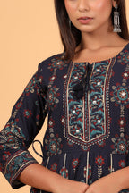 Kaajh Women's Blue Gold Printed Embellishment Anarkali Kurta - Distacart