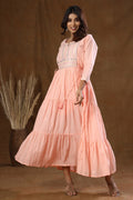 Kaajh Women's Peach Mirror Embellishment Anarkali Kurta - Distacart