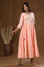 Kaajh Women's Peach Mirror Embellishment Anarkali Kurta - Distacart