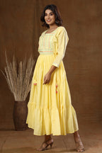 Kaajh Women's Yellow Mirror Embellishment Anarkali Kurta - Distacart