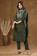 Kaajh Women's Green Bandhej Embroidery Suit Set - Distacart