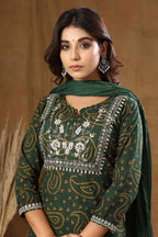 Kaajh Women's Green Bandhej Embroidery Suit Set - Distacart