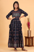 Kaajh Women's Blue Gold Print Embellishment Anarkali Kurta - Distacart