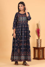 Kaajh Women's Blue Gold Print Embellishment Anarkali Kurta - Distacart