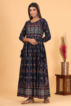 Kaajh Women's Blue Gold Print Embellishment Anarkali Kurta - Distacart