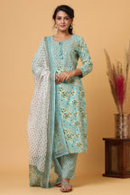 Kaajh Women's Green Mirror Embroidered Suit Set - Distacart